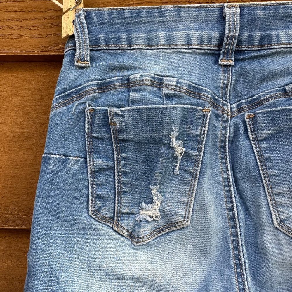 Wax Jeans 'Butt I Love you' Distressed Skinny Mid-Rise Denim Medium Blue Wash - Picture 12 of 13